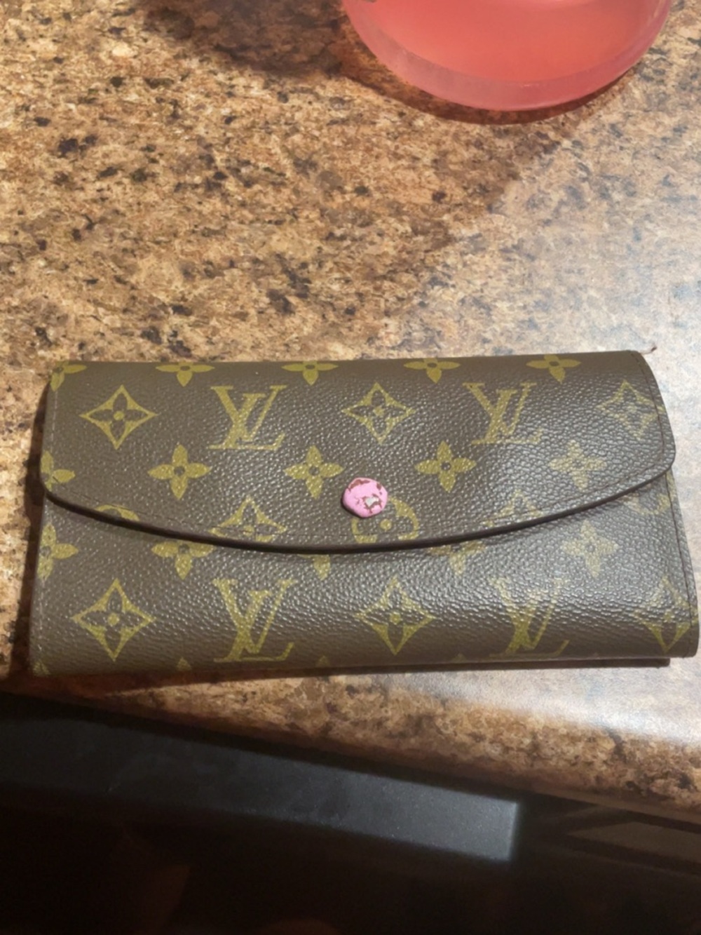 Louis Vuitton Brown Monogram Wallet with Pink Snap